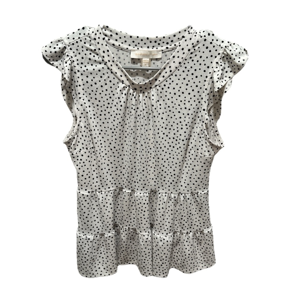 Monteau White and Black Flutter Sleeve Blouse with Peter Pan Collar